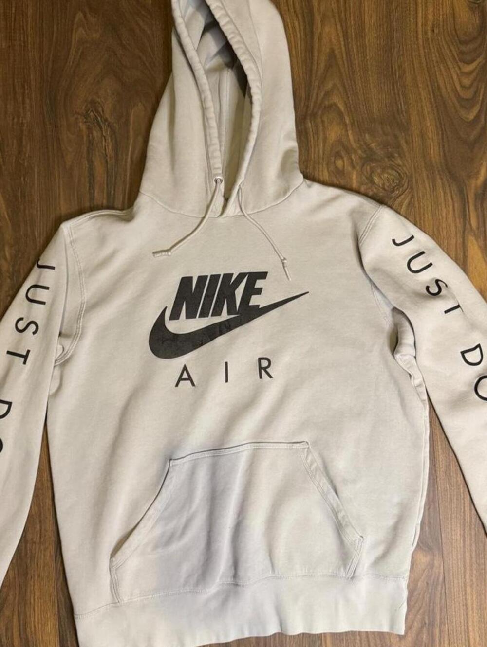 Nike Air Just Do It Hoodie Men's Large Cream Ivory Black Swoosh Pullover